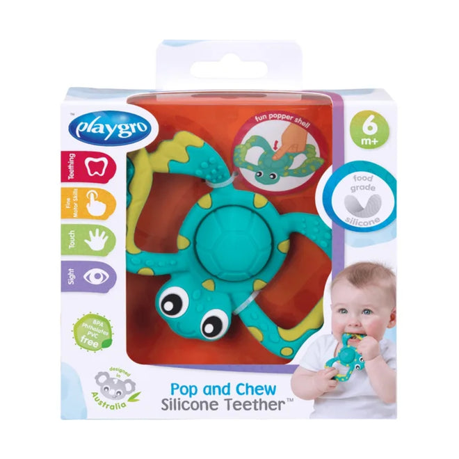 Playgro Rattle & Teether Pop & Chew Silicone Teether 6 Months+