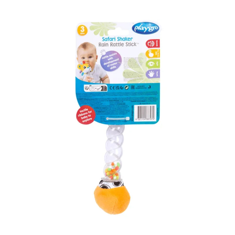 Playgro Rattle & Teether Safari Shaker Rain Rattle Stick Lion 3 Months+