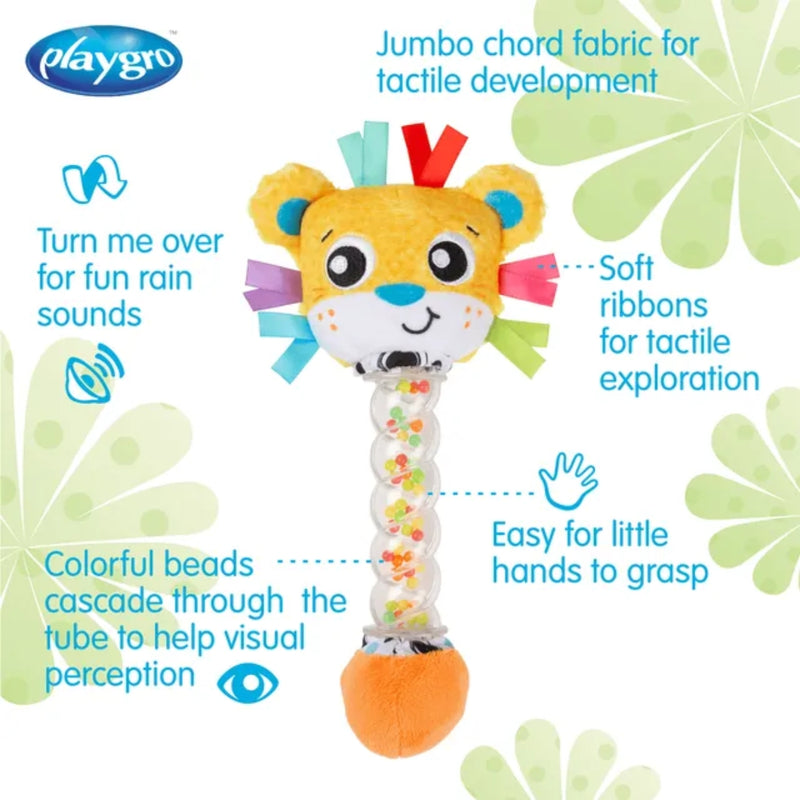 Playgro Rattle & Teether Safari Shaker Rain Rattle Stick Lion 3 Months+