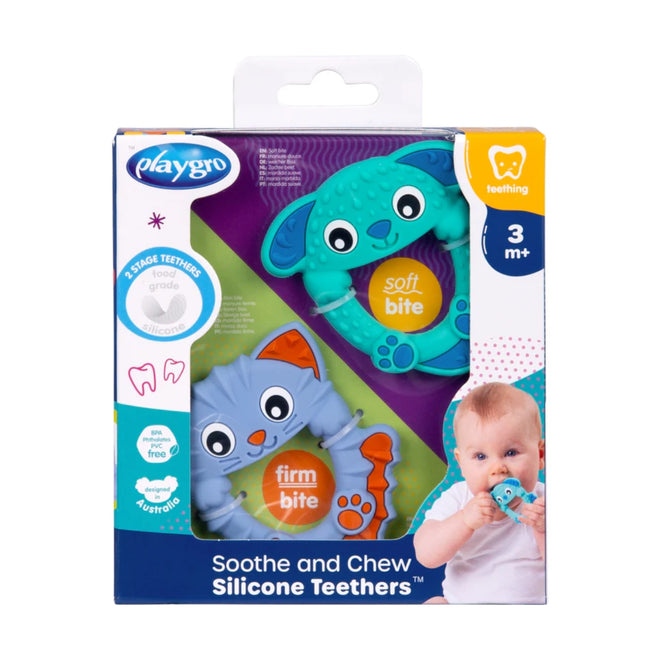Playgro Rattle & Teether Soothe & Chew Silicone Teethers 3 Months+