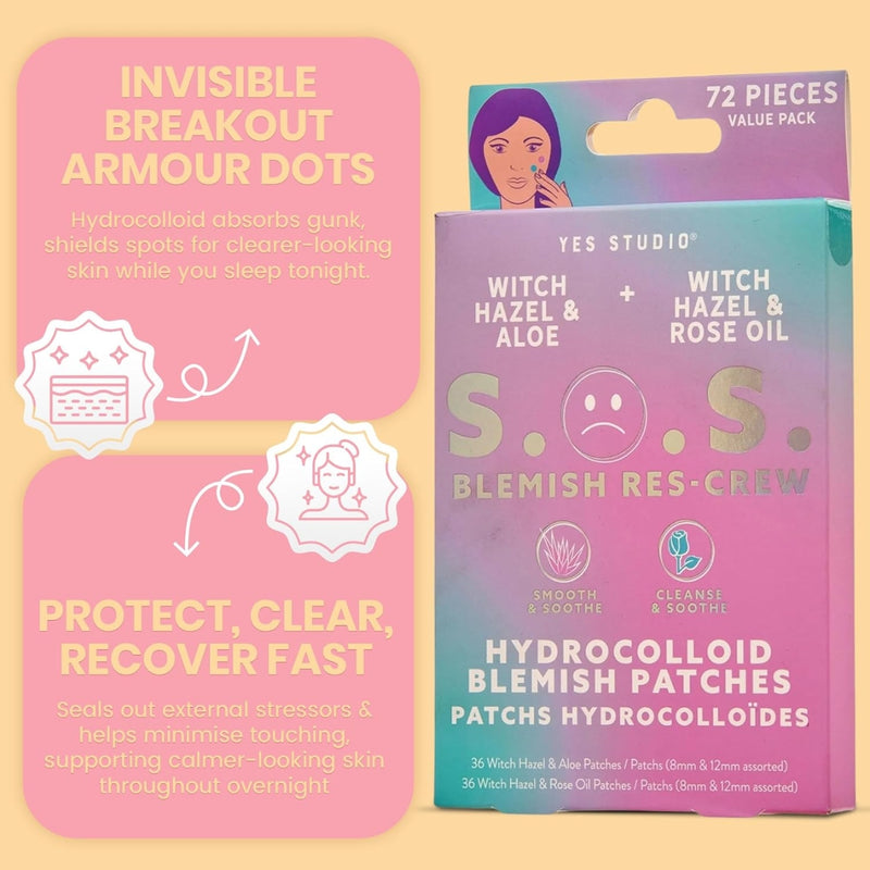 Yes Studio Hydrocolloid Blemish Patches Witch Hazel Aloe & Rose Oil 72 Pieces