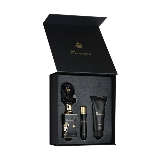 Lattafa His Confession Eau De Parfum 100ml + Eau De Parfum 12ml + Shower Gel 100ml Gift Set