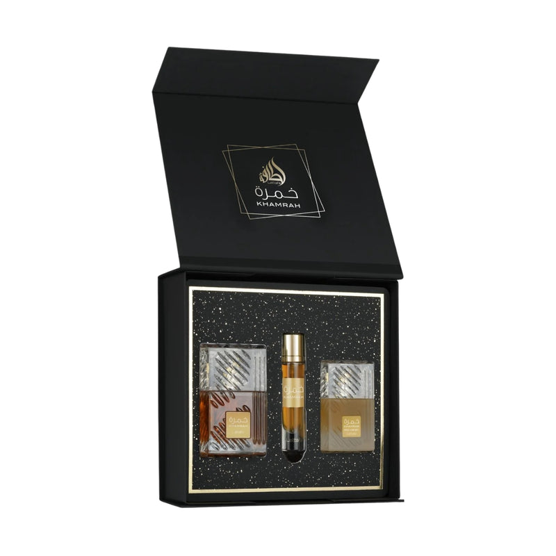 Lattafa Khamrah Eau de Parfum 100ml + Eau de Parfum 12ml + Hair Mist 50ml Gift Set