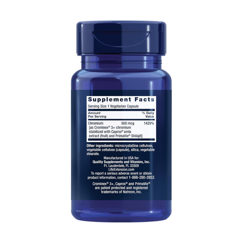 Life Extension Optimized Chromium With Crominex 3+ 500mcg 60 Vegetarian Capsules