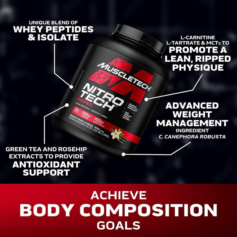 MuscleTech Nitro Tech Ripped Whey Protein Vanilla Bean 1.81kg