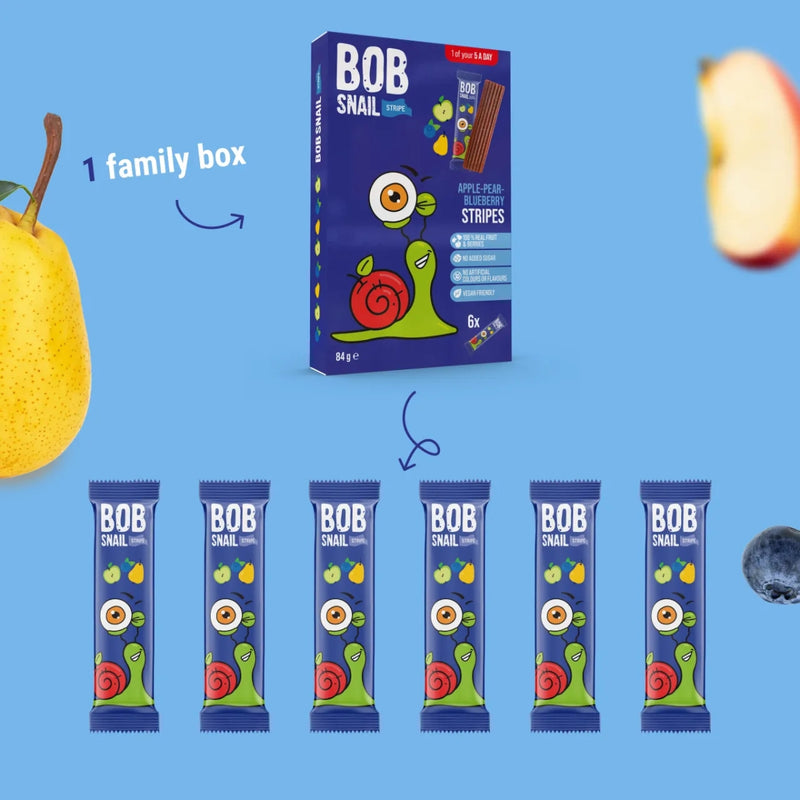 Bob Snail Stripes Apple Pear Blueberry 6 x 14g