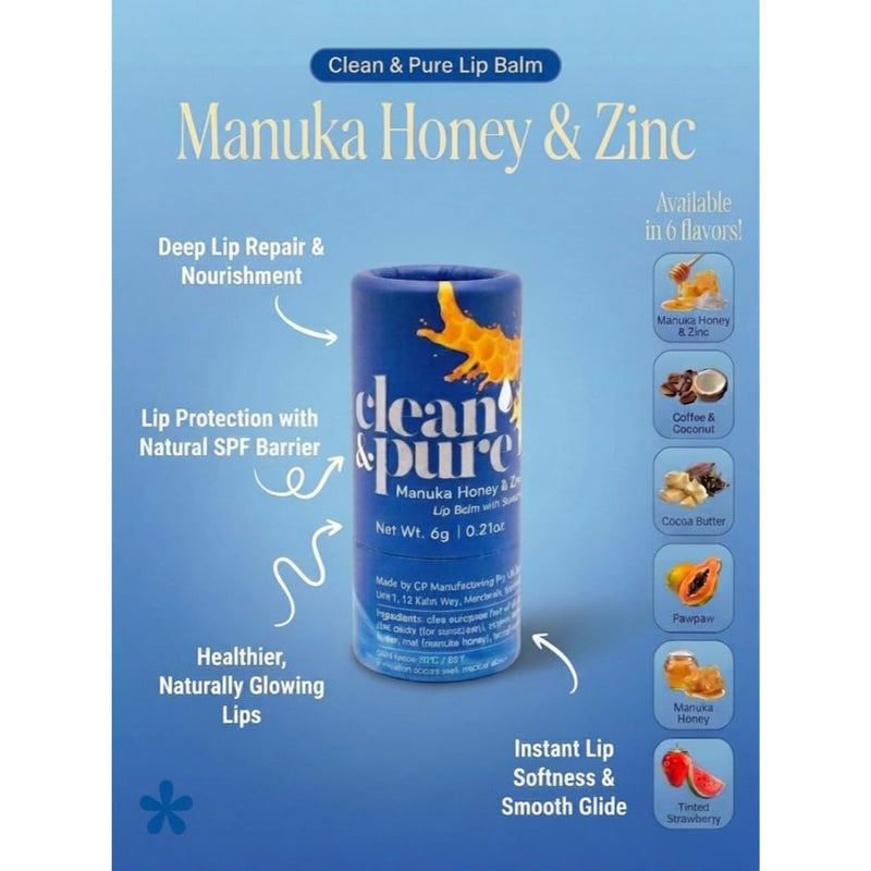 Clean & Pure Lip Balm Manuka Honey & Zinc SPF15 6g