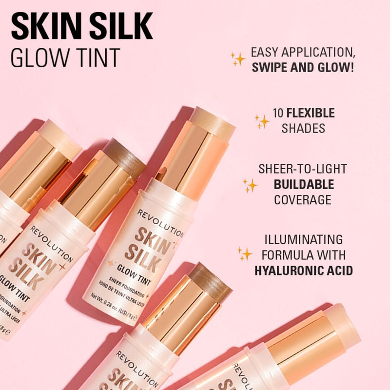 Revolution Makeup Skin Silk Glow Tint Sheer Foundation Stick Dark Neutral Warm 8g