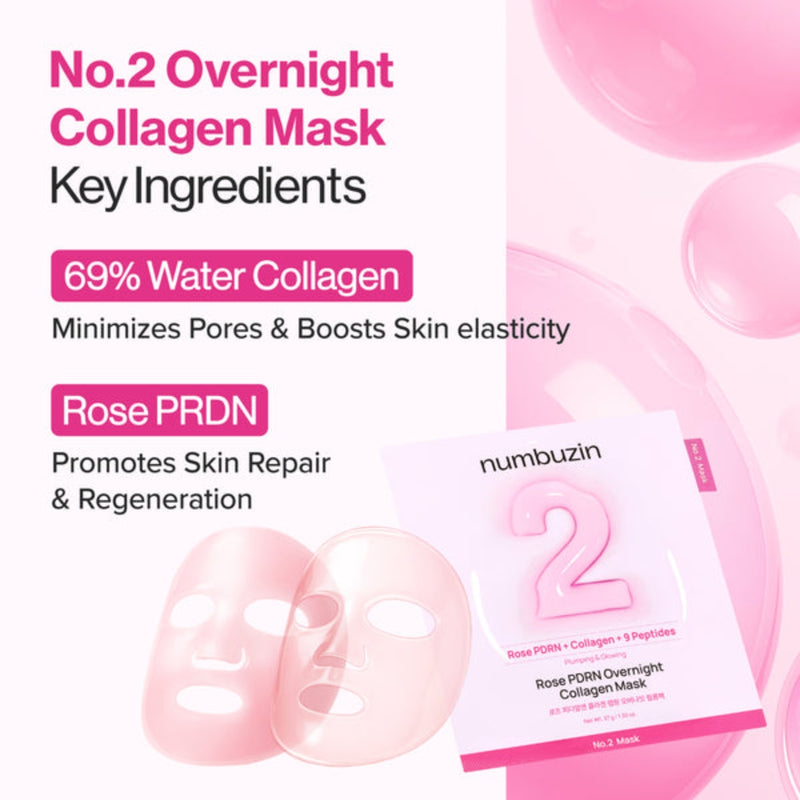 Numbuzin PDRN 2 Rose Overnight Collagen Mask 4 Pieces