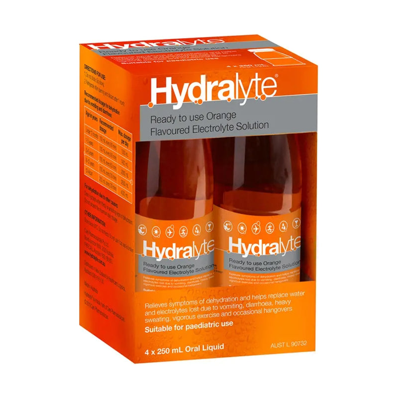 Hydralyte Electrolyte Ready To Drink Orange 4 x 250ml
