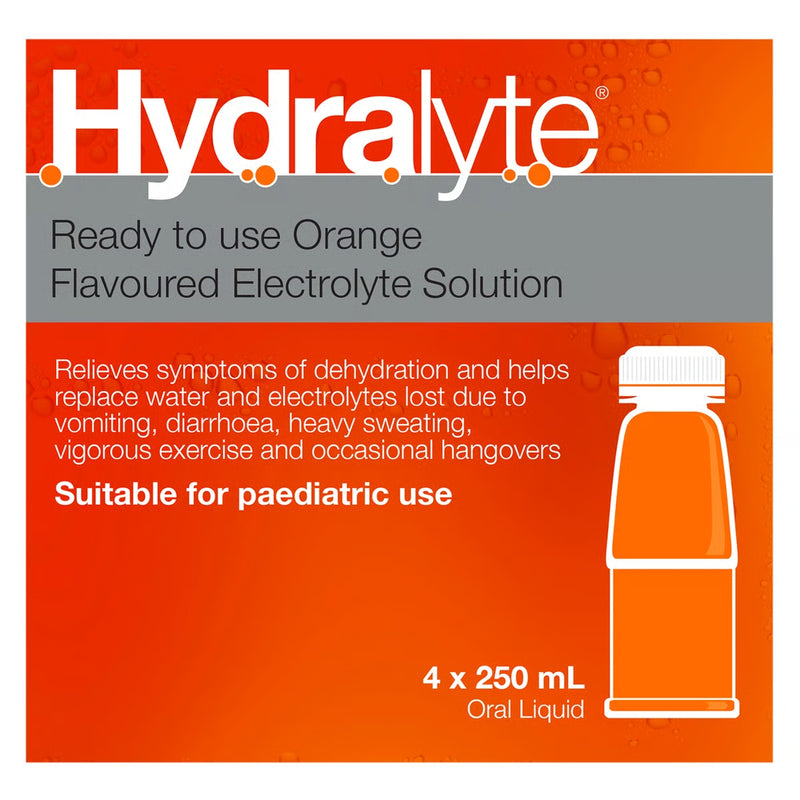 Hydralyte Electrolyte Ready To Drink Orange 4 x 250ml