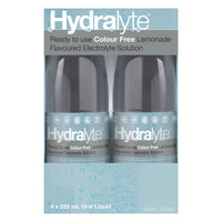 Hydralyte Electrolyte Ready To Drink Colour Free Lemonade 4 x 250ml
