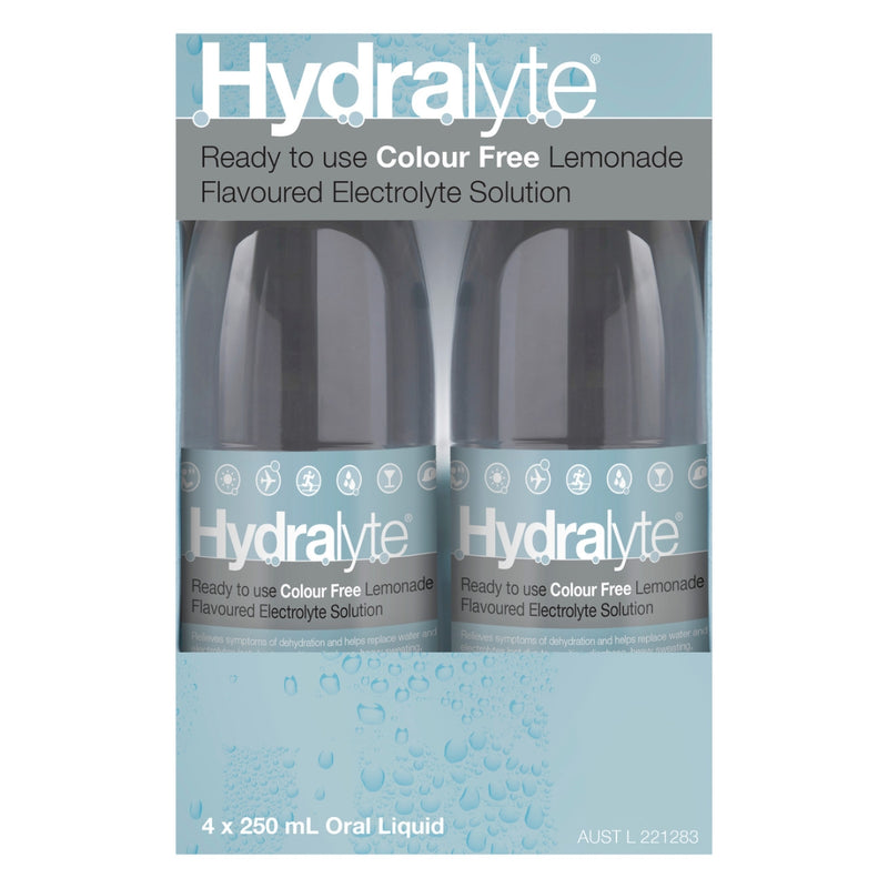 Hydralyte Electrolyte Ready To Drink Colour Free Lemonade 4 x 250ml