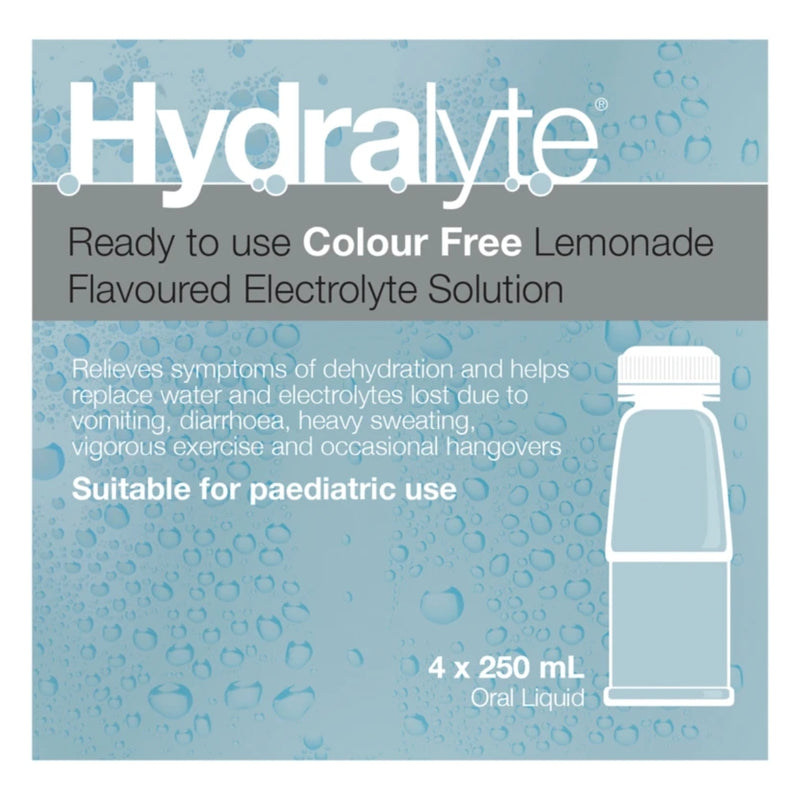 Hydralyte Electrolyte Ready To Drink Colour Free Lemonade 4 x 250ml