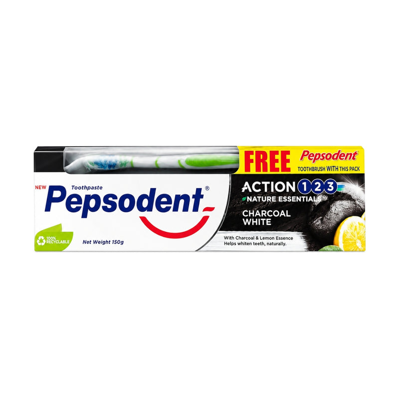 Pepsodent Charcoal & Lemon Essence White Toothpaste with Toothbrush 150g