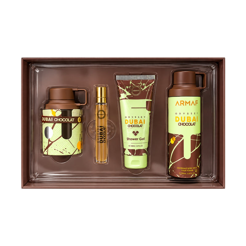 Armaf Odyssey Dubai Chocolat Eau de Parfum 100ml + 10ml Travel Spray + Shower Gel 100ml + Pefume Body Spray 200ml Gift Set