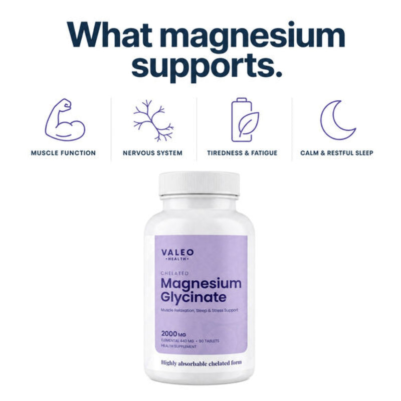 Valeo Chelated Magnesium Glycinate 2000mg 90 Tablets
