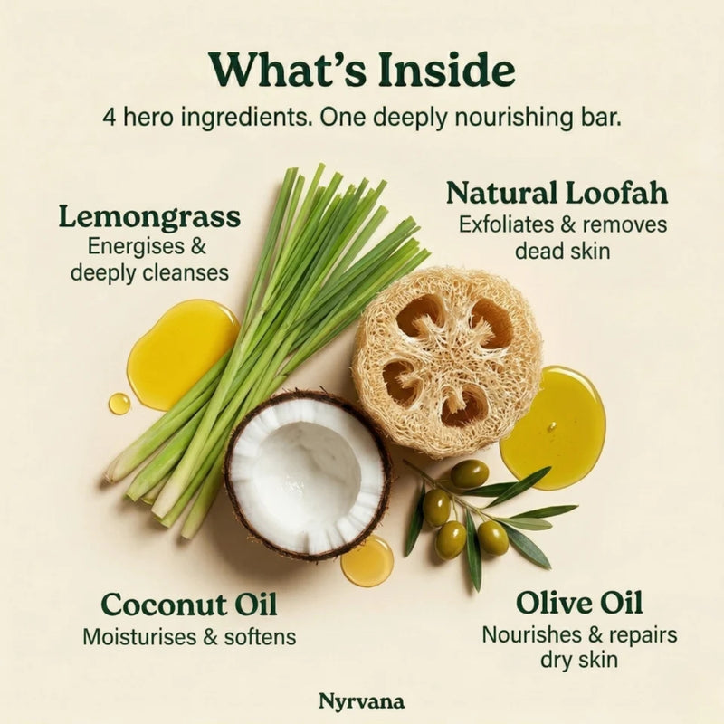 Nyrvana Body Scrub Soap Natural Loofah in Lemongrass Oil 100g