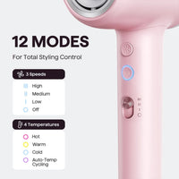 Wavytalk Turblow Pro Fast Drying Blow Dryer with Diffuser Pink