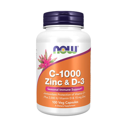 Now Vitamin C 1000mg Zinc & Vitamin D3 100 VegeCapsules