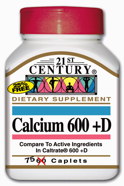21st Century Calcium 600 + D 75 Caplets - Chemist Warehouse UAE