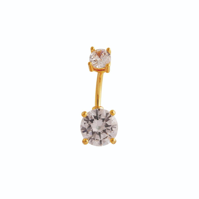 Studex Gold Plated 14g Double Jewel Prong Jet Crystal Navel