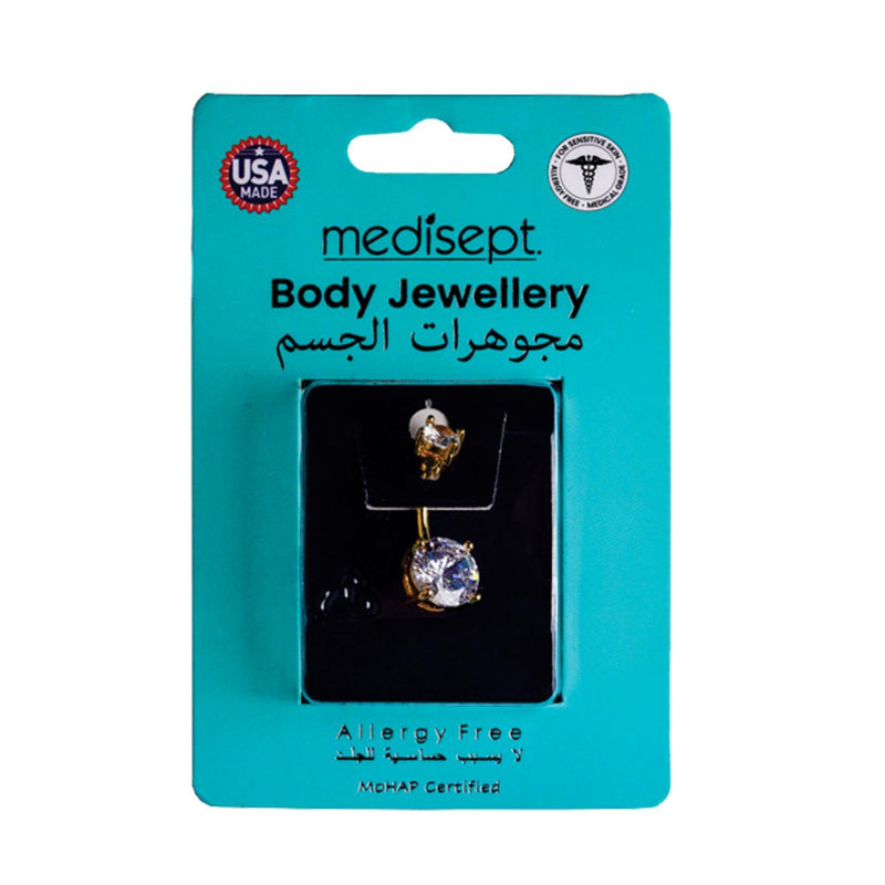 Studex Gold Plated 14g Double Jewel Prong Jet Crystal Navel