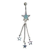 Studex Gold Plated Single Jewel Star Aqua With 3 Star Shape Drops