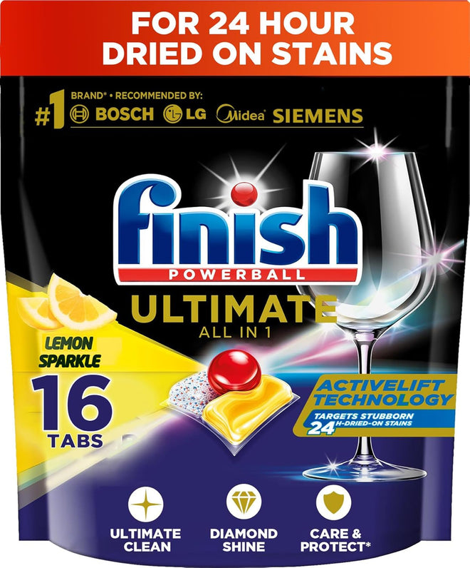 Finish Powerball Ultimate All In 1 Lemon Sparkle 16 Dishwasher Tablets