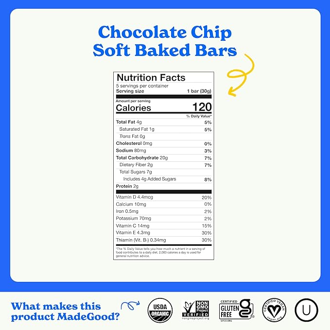 Made Good Mornings Soft Bake Oat Bars Chocolate Chip 150g 5 Packs