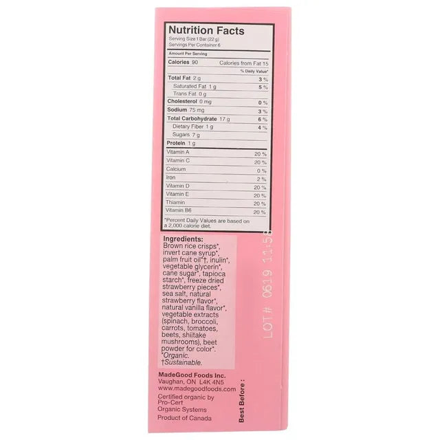 Made Good Crispy Squares Strawberry 132g 6 Packs