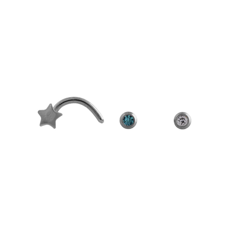 Studex Stainless Steel 20g 1mm Nose Screw Star/Nose Bone Aqua/Crystal