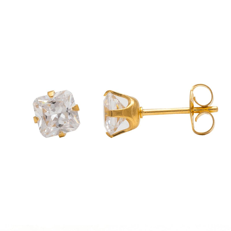 Studex Gold Plated Tiffany 5x5mm Cubic Zirconia Princess Cut