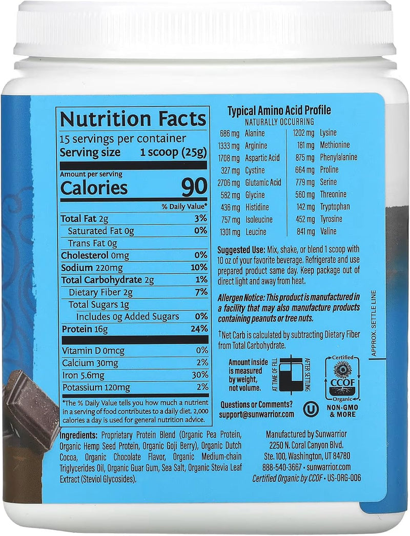 Sun Warrior Protein Warrior Blend Organic Chocolate 375g