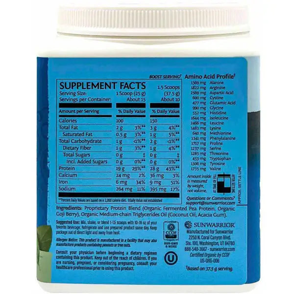 Sun Warrior Protein Warrior Blend Organic Unflavored 375g