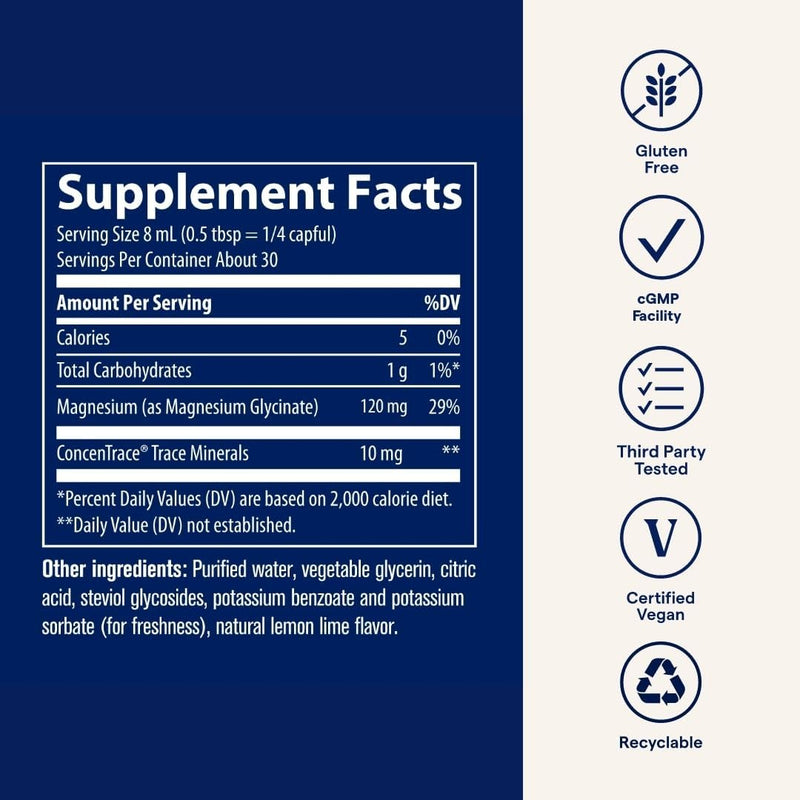 Trace Minerals Magnesium Glycinate 120mg Liquid Lemon Lime 236ml