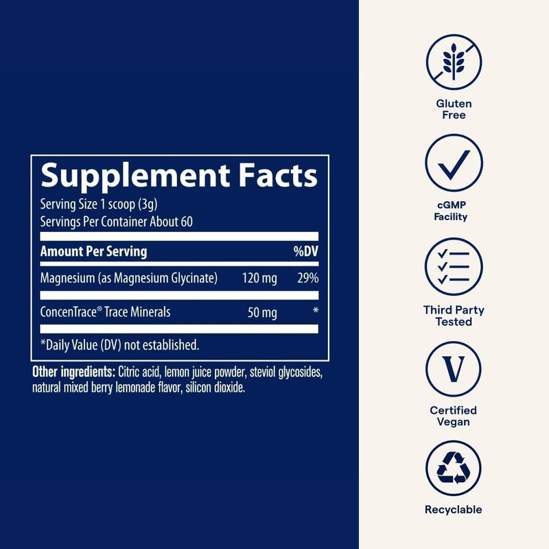 Trace Minerals Magnesium Glycinate Powder 120mg Berry Lemon 180g