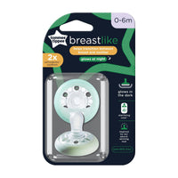 Tommee Tippee Breast Like Orthodontic Soother Glow at Night 0-6 Months 2 Pieces