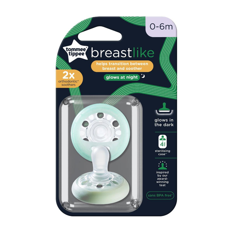 Tommee Tippee Breast Like Orthodontic Soother Glow at Night 0-6 Months 2 Pieces