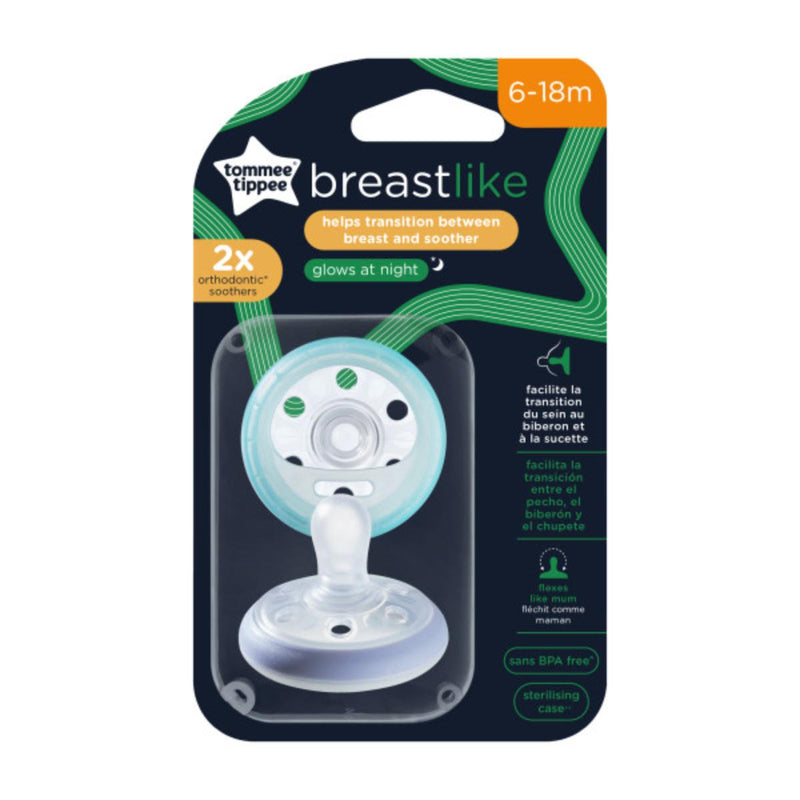 Tommee Tippee Breast Like Orthodontic Soother Glow at Night 6-18 Months 2 Pieces